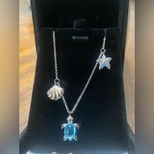 Sterling Silver Sea Life Necklace • Blue Gemstones • NWOT